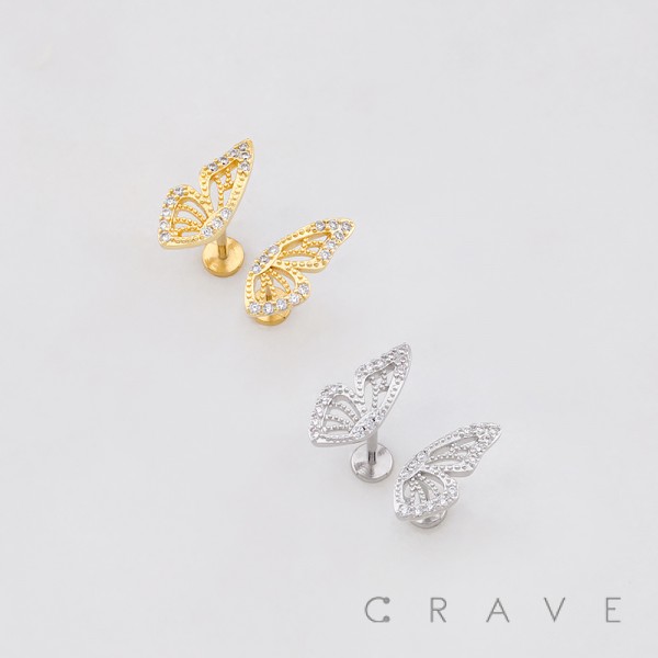 MULTI CZ BUTTERLFY WING TOP PUSHIN (THREADLESS) 316L SURGICAL STEEL LABRET SET